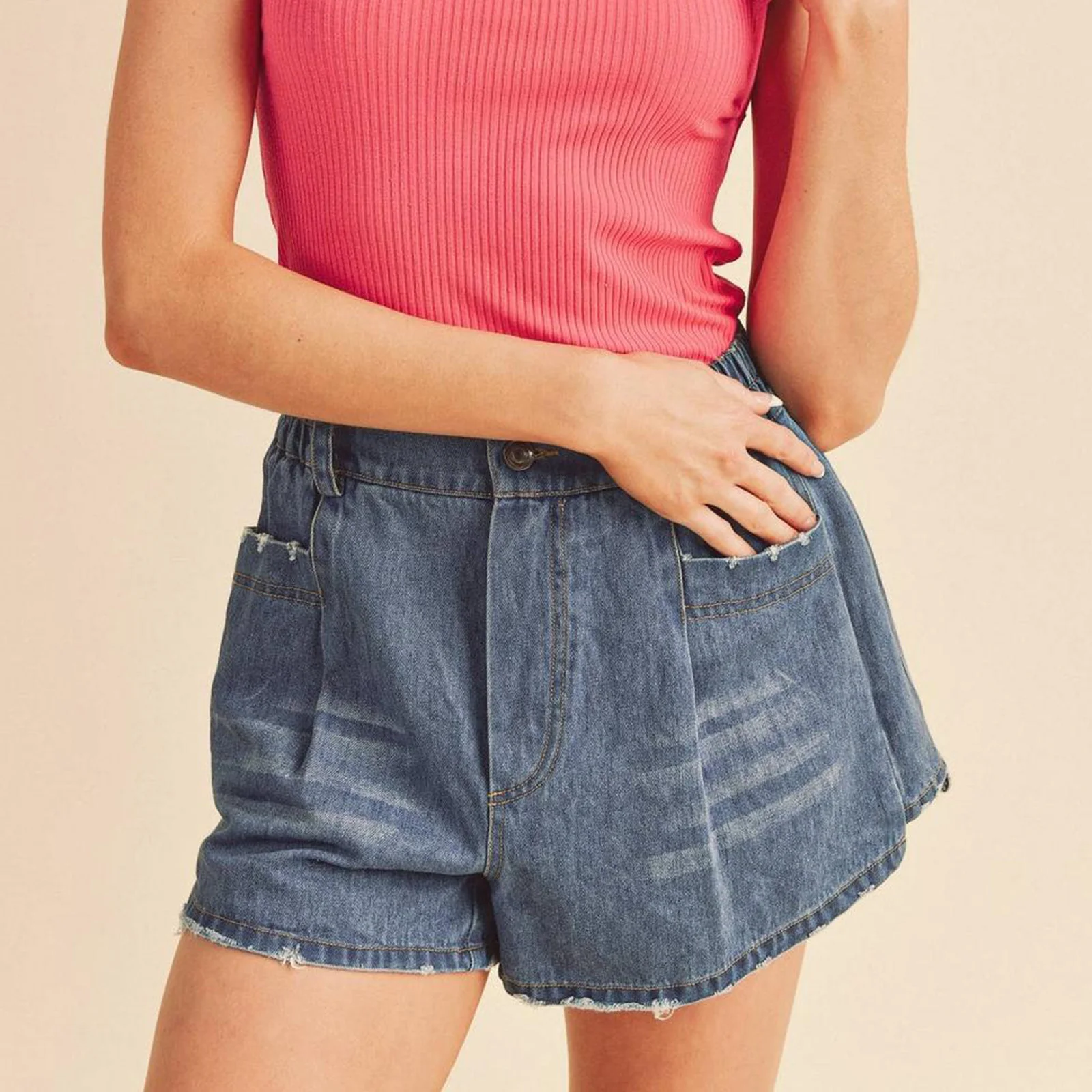 Streetwear Lose Jean Shorts für Frauen Sommer Modische A-linie Elastische Taille Button Up Shorts mit Tasche
