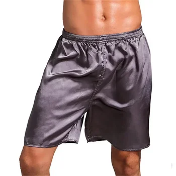 Pyjama en Satin de soie pour hommes, vêtements de nuit décontractés pour la maison, short, doux, pantalon de sommeil, bas confortable, couleur unie, Boxer respirant