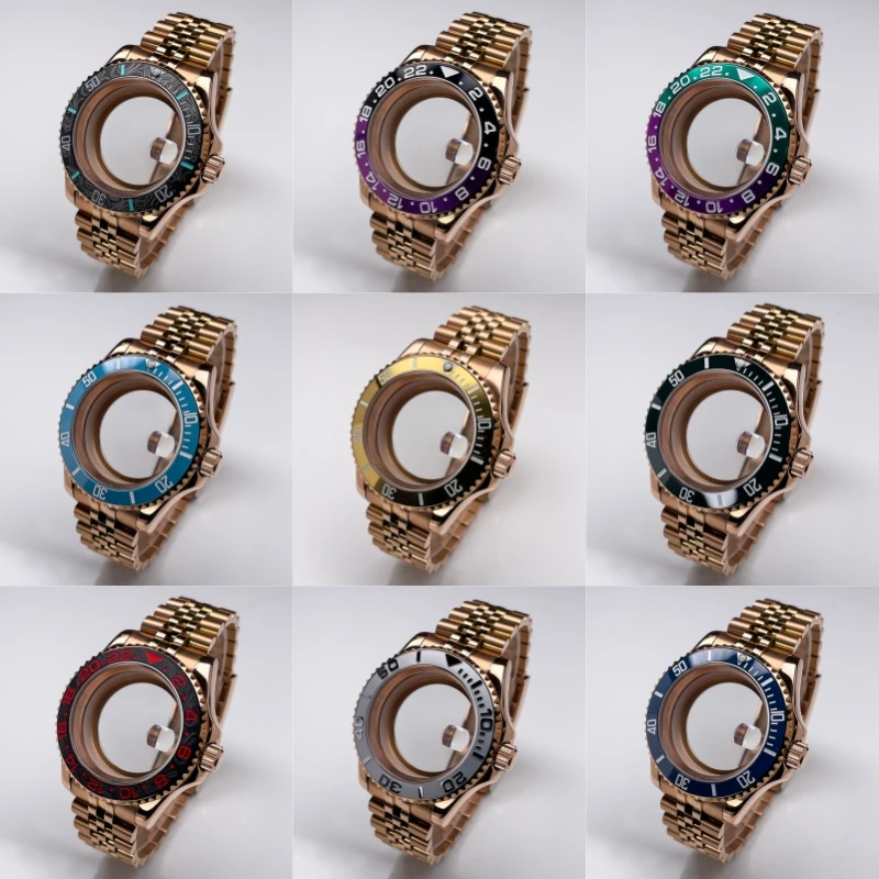 NH35 Case 40mm Full Rose Gold YM Design Two-Way Rotating Bezel Stainless Steel Sapphire Glass NH35 NH36 NH34 Movement Watch Case