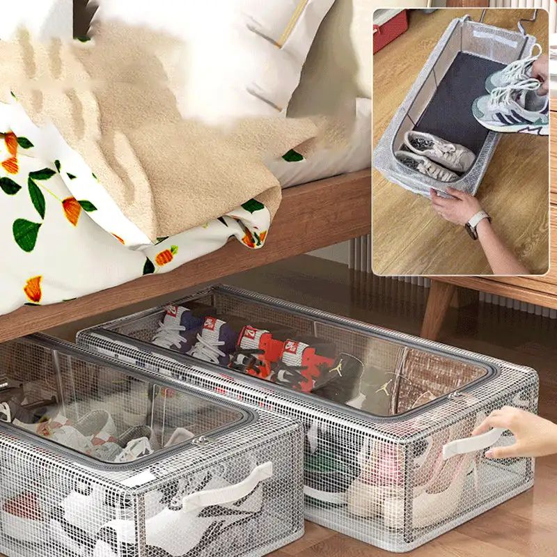 PVC Shoe Storage Box Waterproof Foldable Shoe Rack Dustproof Dormitory Bed Bottom PVC Transparent thickenedSneaker Container