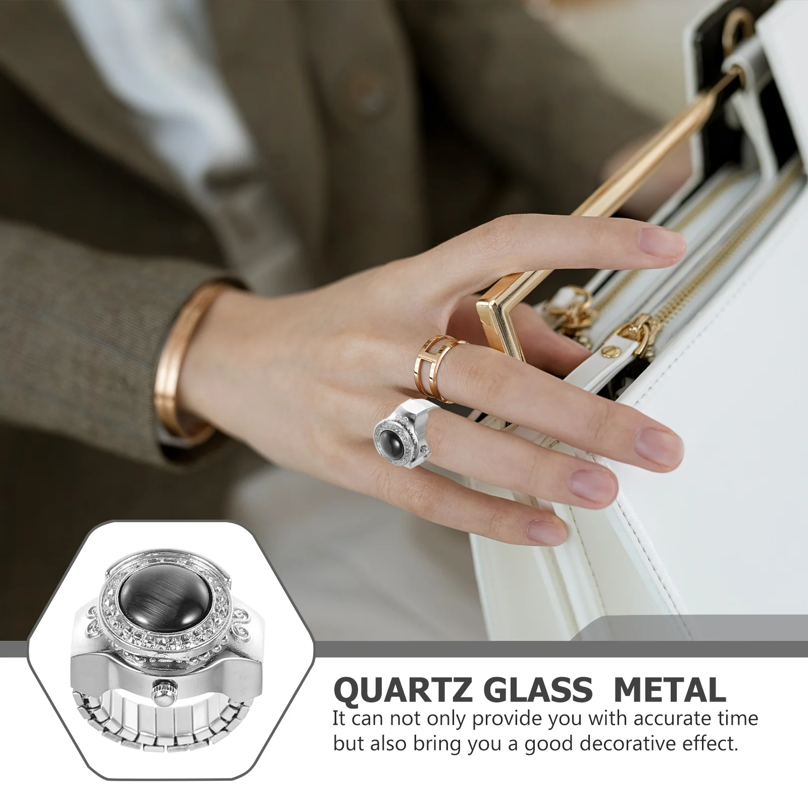 

Creative Metal Ring Watch Finger Ornament Unique Design Sparkling Chic Good Quality Safe Durable Practical Daily Wear
