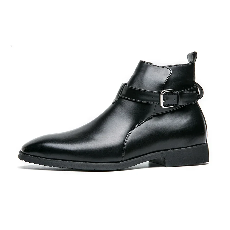 Men Ankle Boots PU Black Classic Fashion Business Casual Party Street British Style Buckle Comfortable  Men Shoes