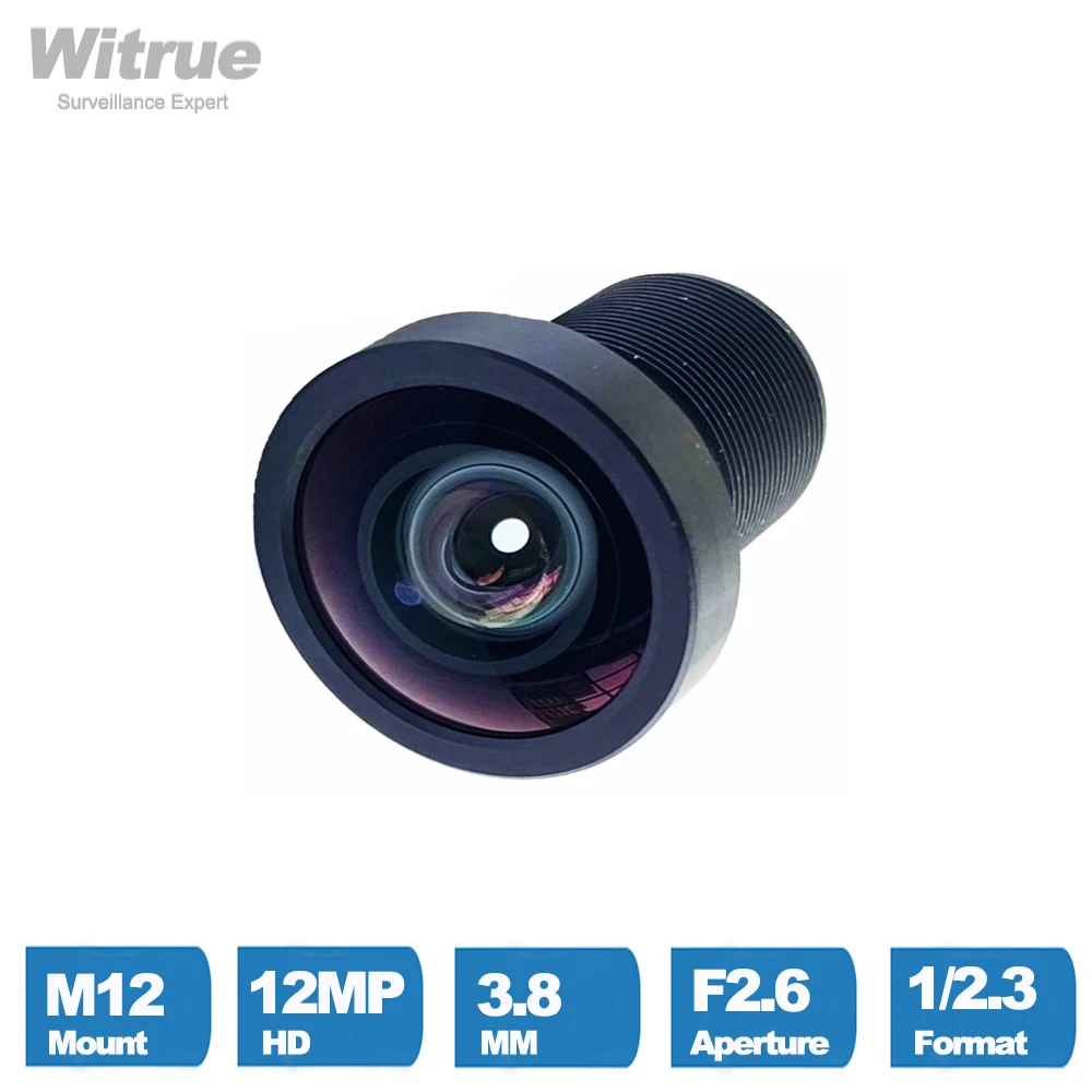 Witrue HD 12MP 3.8mm CCTV Lens 1/2.3 Inch F2.6 4K HFOV No Distortion for Sports Action  Cameras with IR filter 650nm