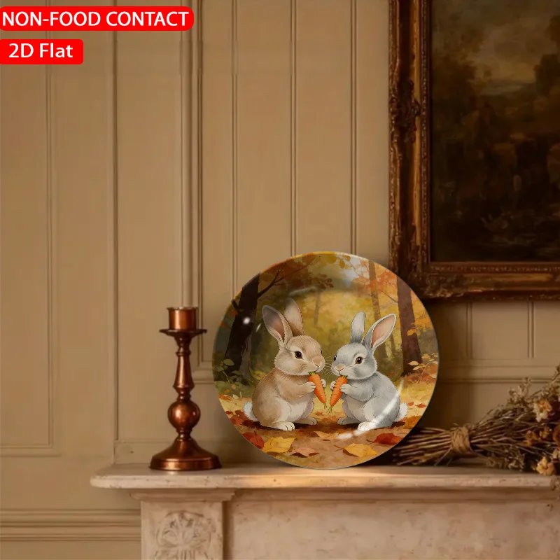 1pc Retro Artistic Bunny Orange Ceramic Plate Non-Food Contact, Home Desk Ornaments, Living Room And Bedroom Decorations,