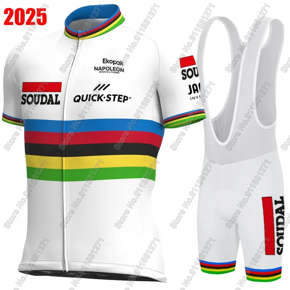 Maillot Soudal Quick Step World Champion 2025 Cycling Jersey Set Clothing Road Bike Shirts Suit Bicycle Bib Shorts MTB Wear Ropa