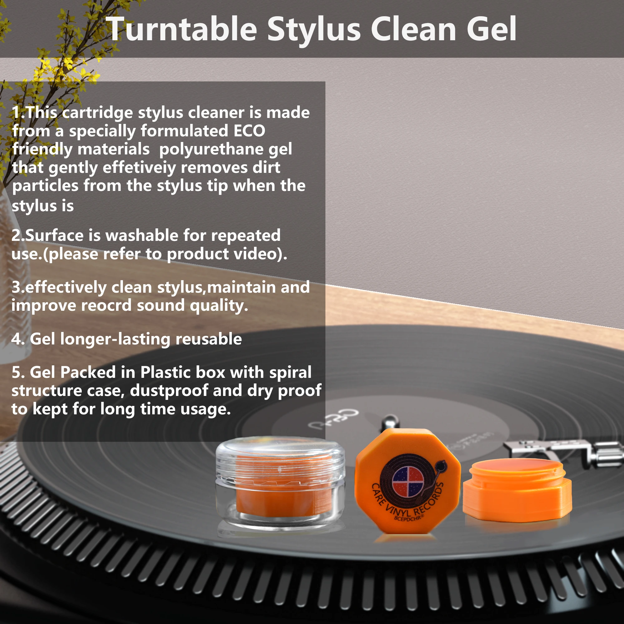 Professionelles Plattenspieler-Stylus-Reinigungsgel, Stylus-Nadelreiniger, Zero-Dust Stylus-Reiniger, Zero-Dust Buster Record Needle Cleaner