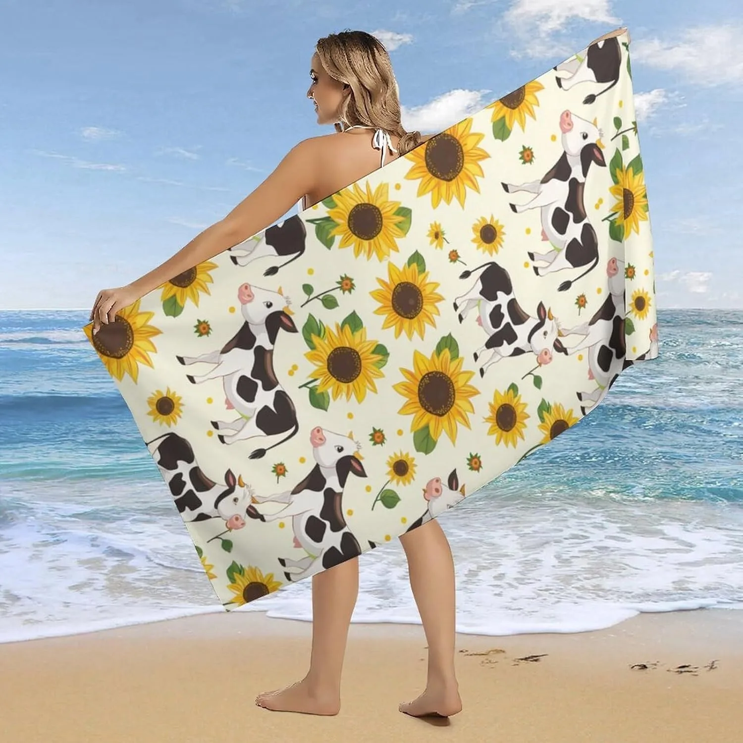 Cute Cows pattern Beach Towel for Family stuffs friend Gift Quick-Dry Sand free For Bath Yoga Tourism Beach Camping Swimming GYM