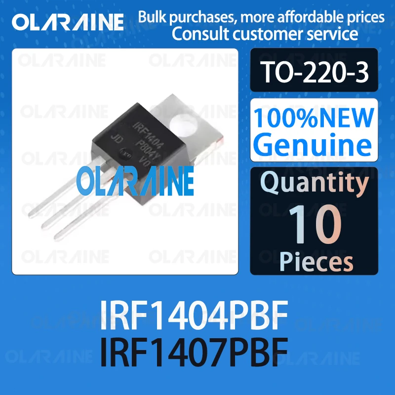 10Pcs IRF1404PBF IRF1407PBF TO-220-3 100%New N-Channel MOSFET 40V 202A 4mOhm 160nC IC chip circuit controller sensor