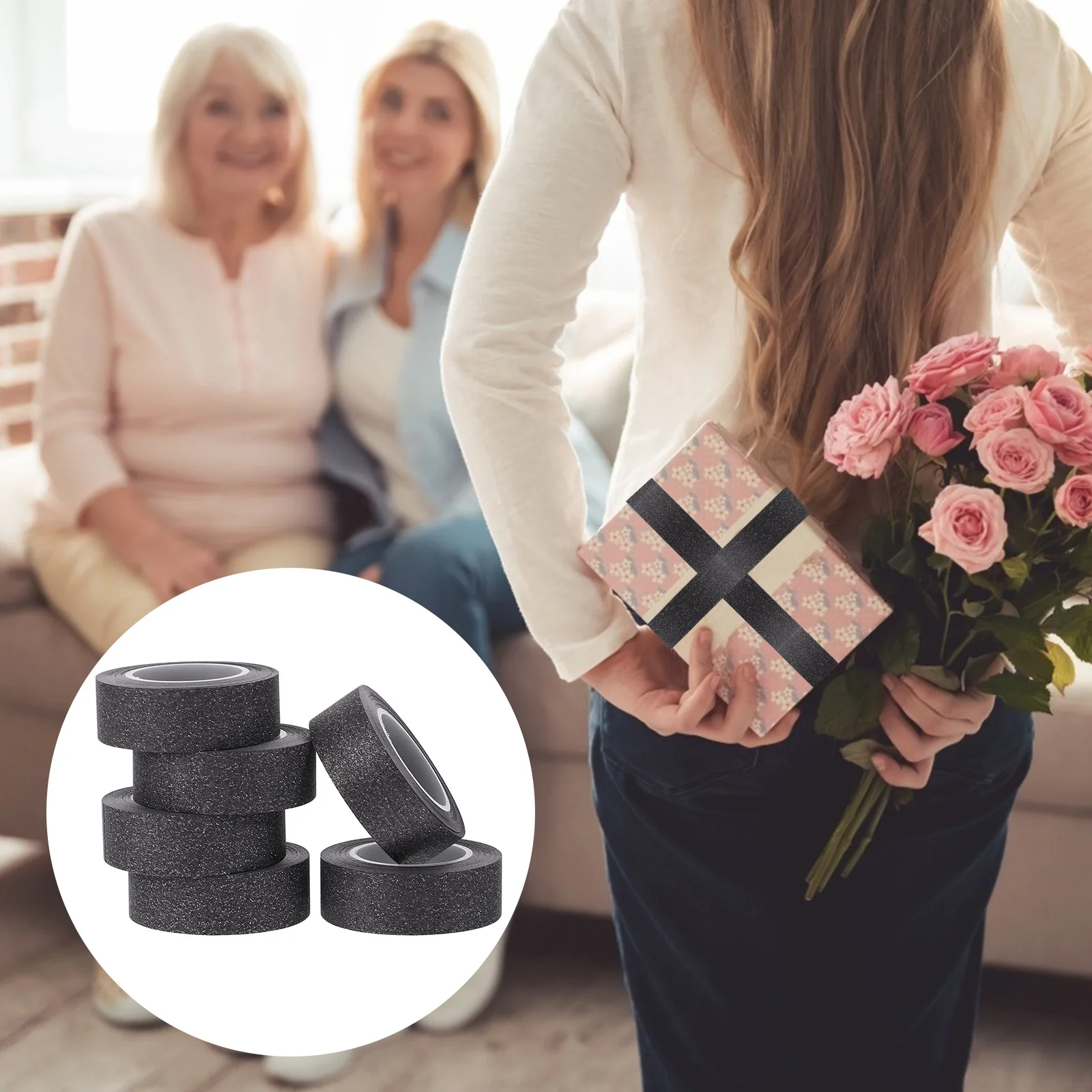 6 قطعة 6 لفات ورق لامع أسود لتقوم بها بنفسك سجل القصاصات الحرفية لفة لتغليف الهدايا المجلات مشاريع لاصق الحرفية صنع الشريط