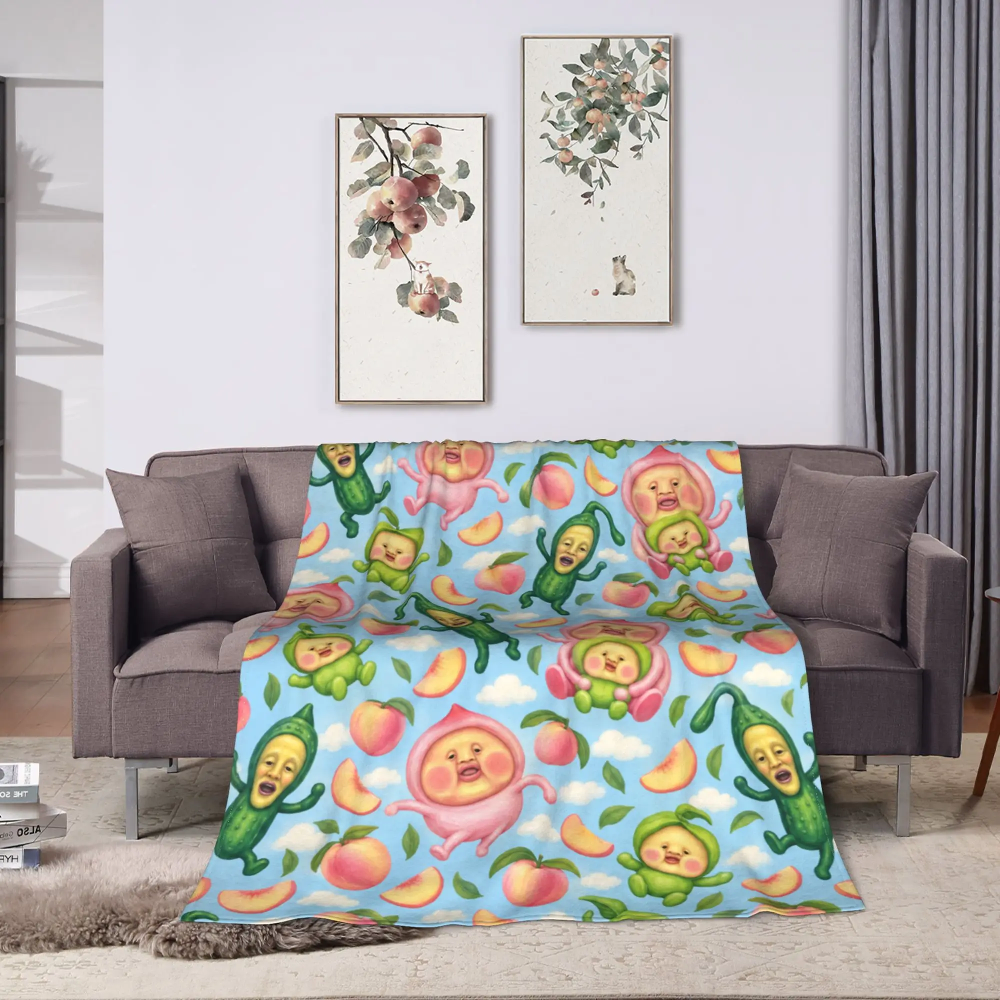 Kobito Zukan Peach Blanket Quality Super Soft  Bedding Throws Winter Boy Girl Couch Chair Street Trend Bedspread