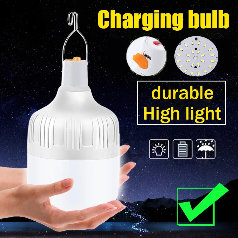 20W/80W Portable Hanging Usb Light Bulbs LED Night Light USB Rechargeable Camping Lamp for Room Home Portable Emergency Lighting