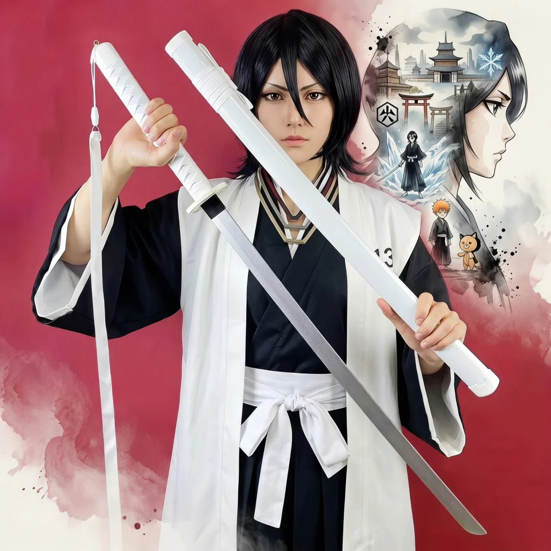 40inch Rukia Bleach Katana Original Samurai Sabre Bleach Anime Sword Cosplay Prop Real Size Japanese Katana Ninja Knife Toy Gift