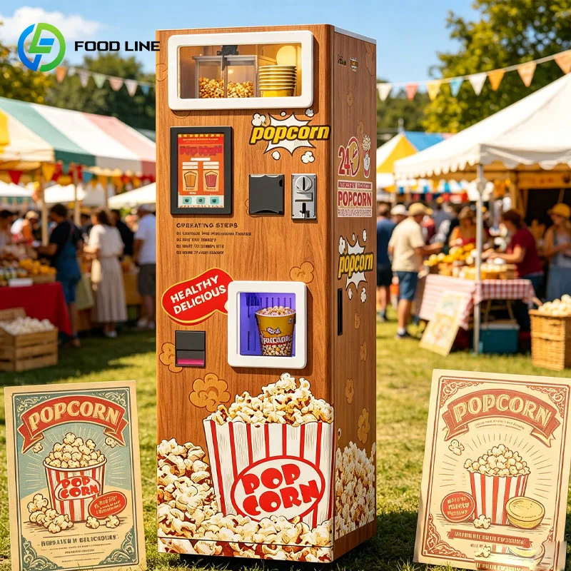 Popcorn Vending Machine Commercial Smart Self Service Snack Kiosk Coin Operated Cinema Mall Business Use Customized