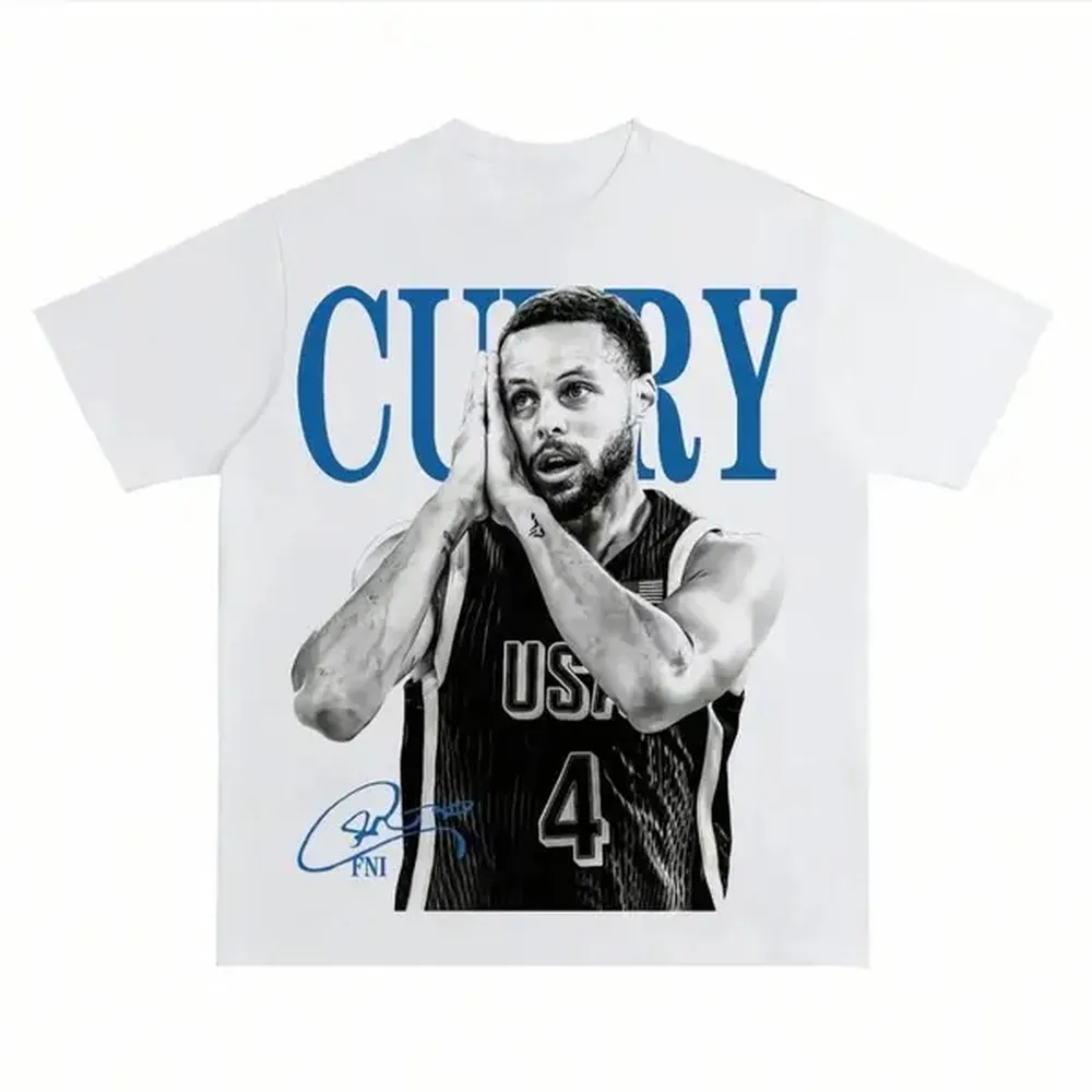 Oversized Basketball Star Curry Signature Moves Graphic T-Shirt Fashion Street Wear Breathable Sports Cotton Tee