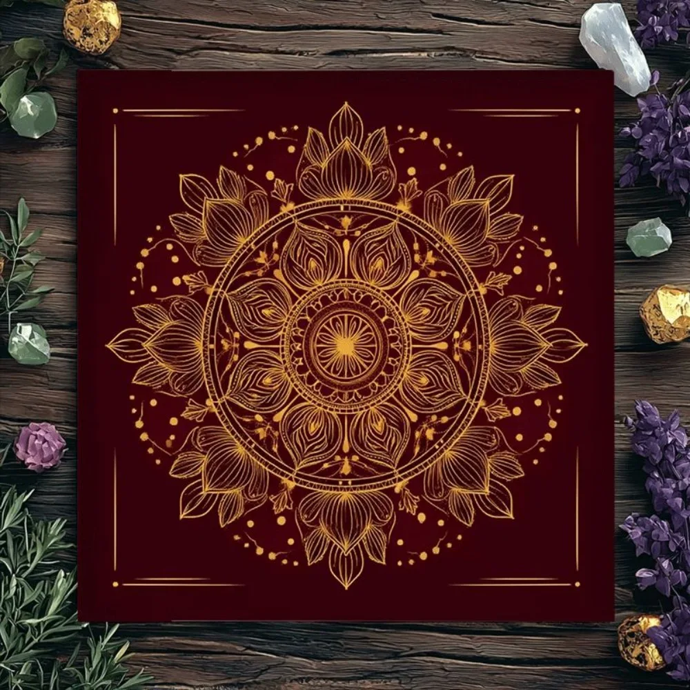 Tarot Tablecloth Multiple Sizes Gold Foil Mandala Pattern Mystical Altar Cloth Polyester Divination Prediction Home Decor