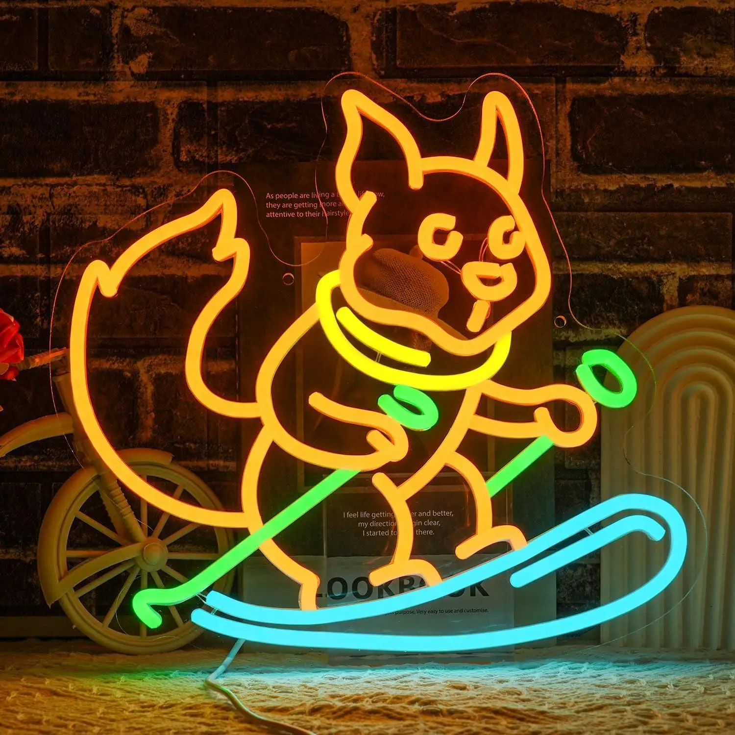 

Squirrel Skiing Neon Sign for Wall Decor Animal Snow Skiing Led Neon Light Up Sign for Bedroom Pet Store Ski Area Decoration
