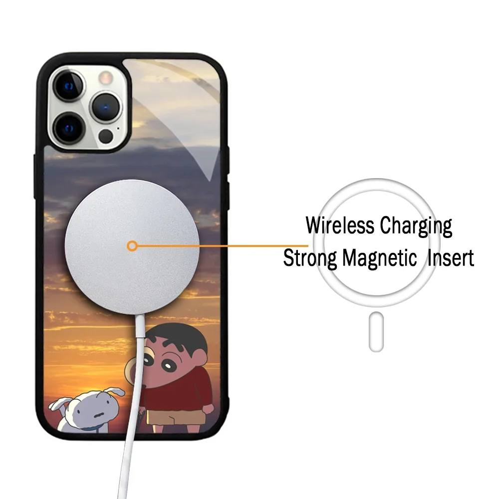 Cutoon C-Crayon S-ShinChan Phone Case For IPhone 11 12 13 14 15 Plus Pro Max Mirror Acrylic Cover For Magsafe