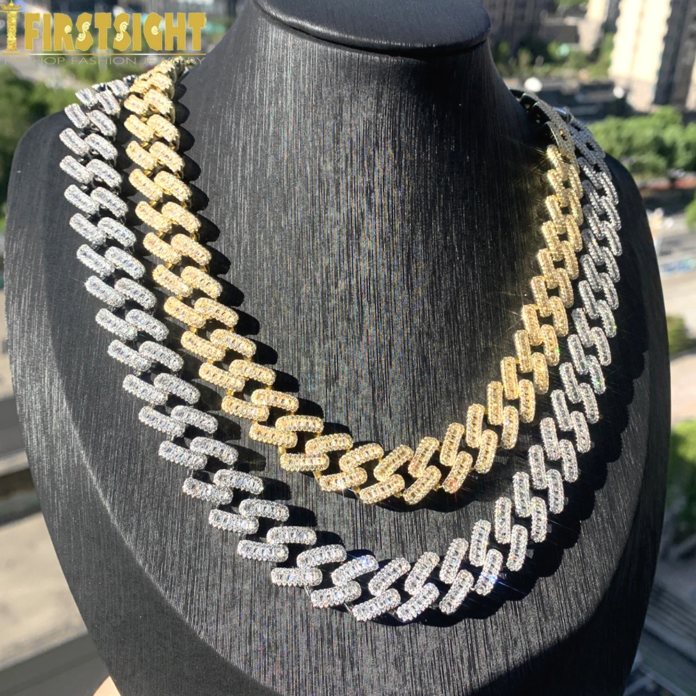 

Iced Out Miami Cuban Link Chain Necklace15MM Silver Color Prong Setting 5A Cubic Zirconia Choker Hip Hop Fashion Jewelry