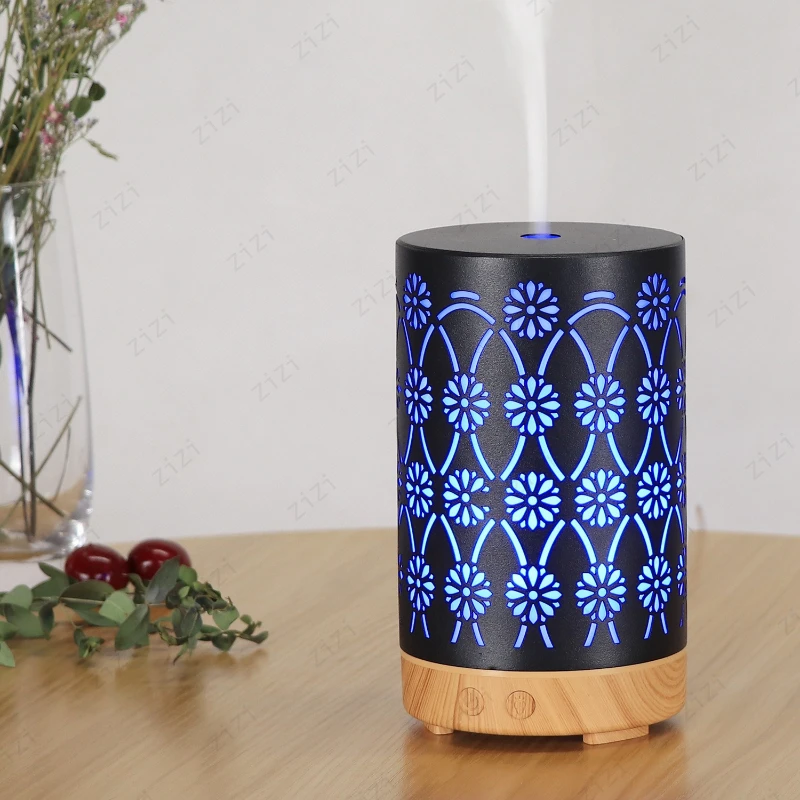 Iron Hollow Four Ring Flower Atomization Humidification Aromatherapy Machine Seven Color Light Essential Aromatherapy Machine
