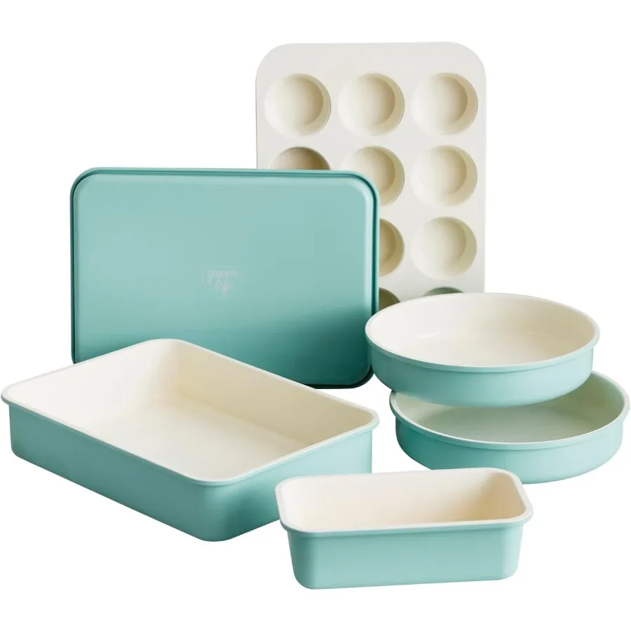 

6 Piece Nonstick Bakeware Set, Non-Toxic Ceramic Oven Pans, Dishwasher & Oven Safe to 450°F, Easy Release Baking Sheet, Loaf Pan