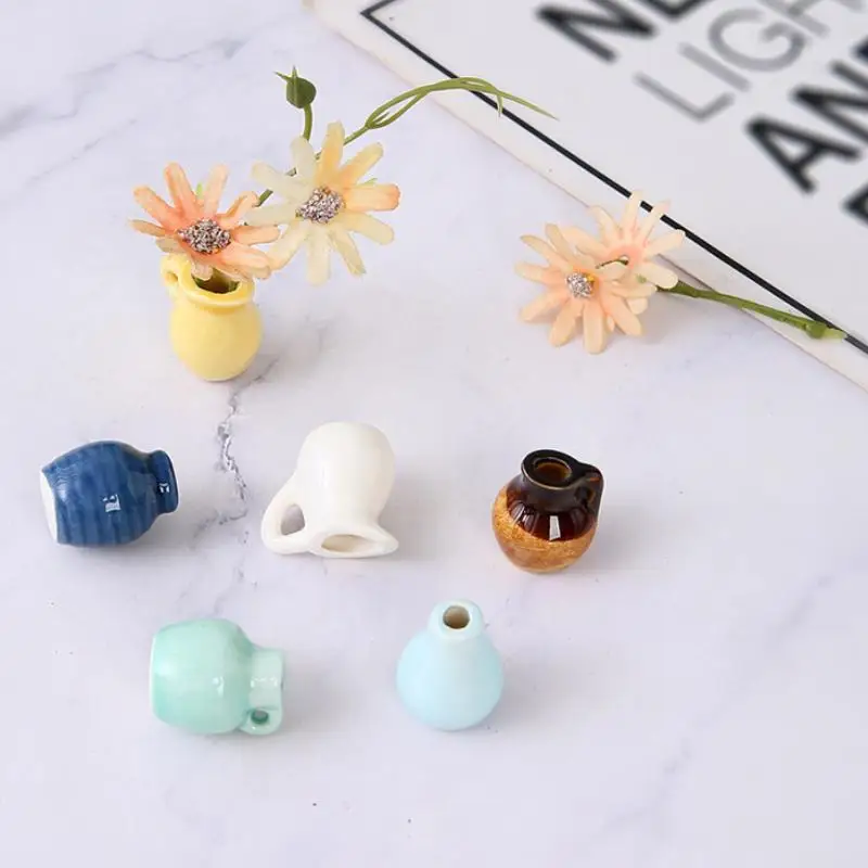 New 1Pcs Creative DIY Magnetic Flower Arrangement Decorative Object For Home Kitchen Decoration Mini Ceramics Vase Fridge Magnet