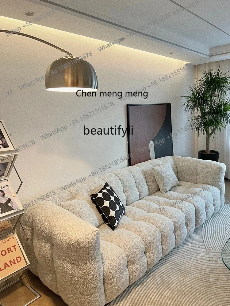 X  R yj Fabric Sofa Nordic Lambswool Retro Chic Style Simple French Three-Seat Cotton Candy Sofa R