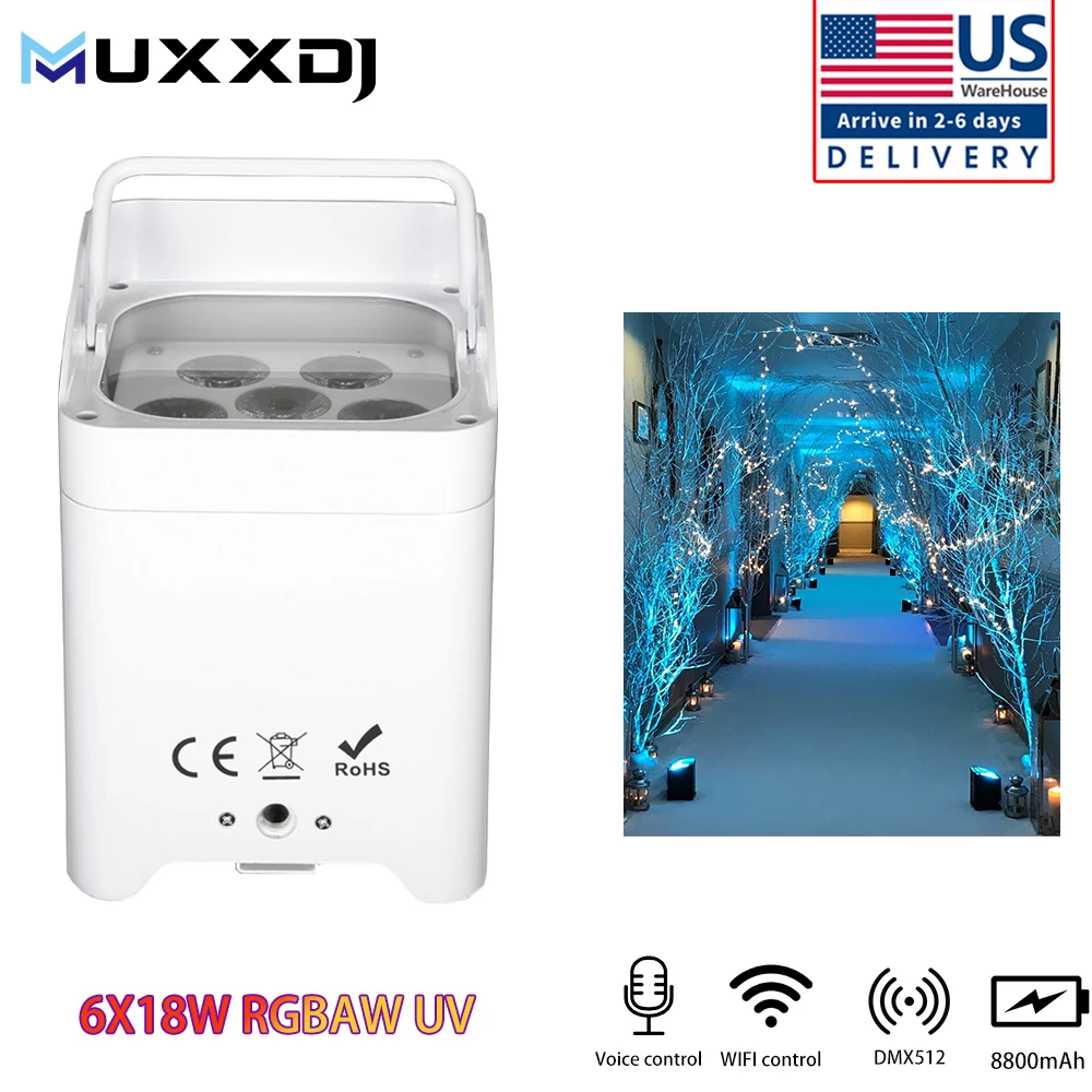 

MUXXDJ 6X18 RGBWA + УФ 6в1 Uplight с питанием от батареи Par Light Беспроводные светодиодные Uplights Ht-s618 для дискотеки, свадьбы, Dj Lighting Audience
