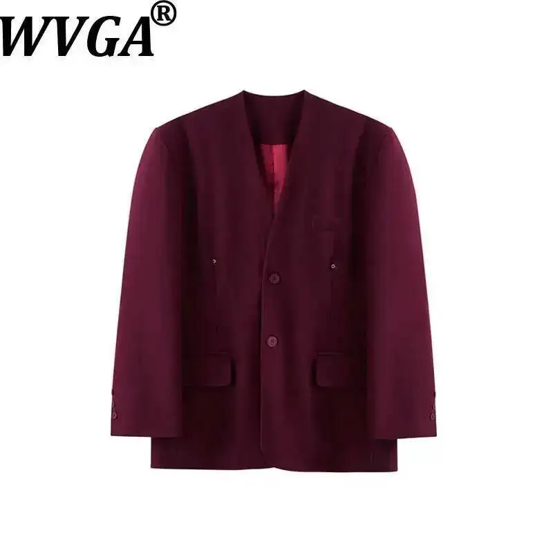 

WVGA Spring Autumn New Man Tide Collarless Trendy Blazer High-end Korean Style Niche Chic Casual Long Sleeved Jackets Ins W22778