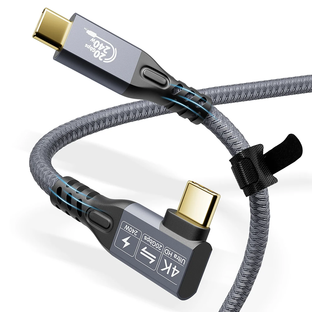 0.5/1/2/3M PD3.1 240W نوع C إلى C كابل الشاحن مضفر الزاوية اليمنى USB3.2 ذكر إلى ذكر آيفون 15 لسامسونج لماك بوك PC