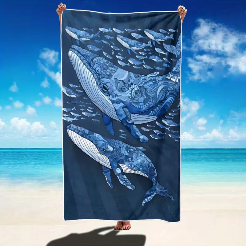 Boho Orca Whale Beach Towel Tribal Starry Night Orca Print Quick Dry Sandproof Absorbent Towel for Beach Pool Travel Vacation
