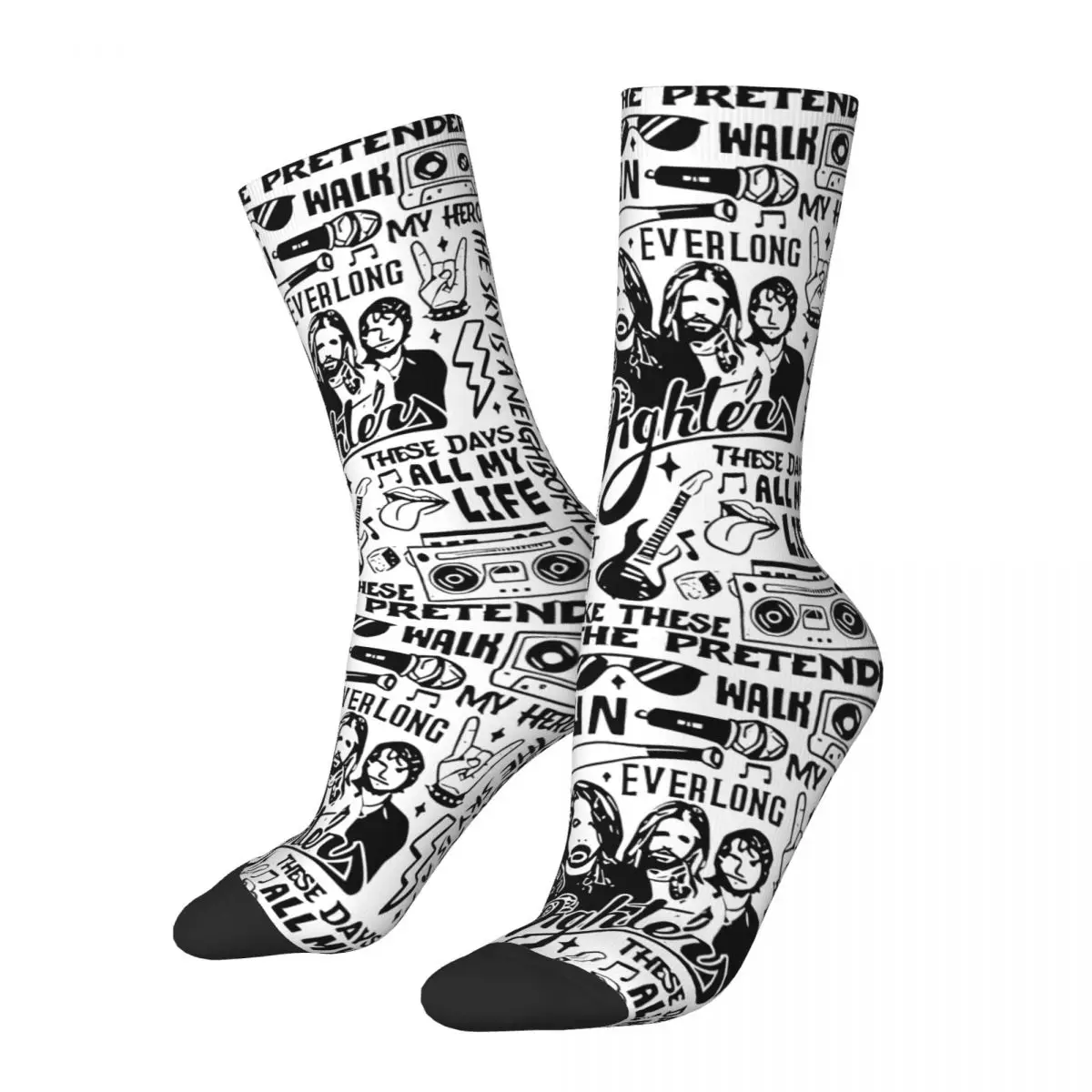 

Crazy compression Everything Or Nothing At Sock for Men Harajuku Foos Fighter Quality Pattern Crew Sock Novelty