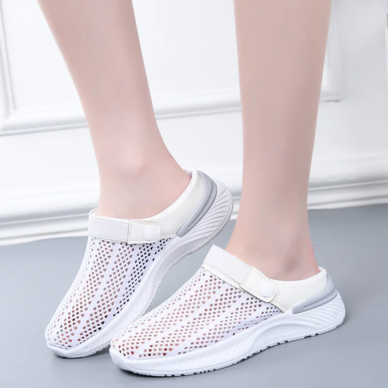 Ladies Summer Breathable Mesh Sandals Outdoor Soft Sole Comfortable Mom Walking Shoes Home Anti Slip Large Slippers 35-41