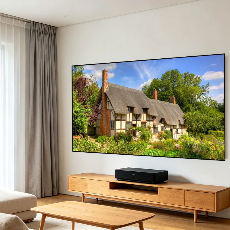 100 Inch Fresnel ALR Projector Screen 4K Ultra Short Throw Laser TV Screen 1CM Narrow Bezel Ambient Light Rejection Home Theater