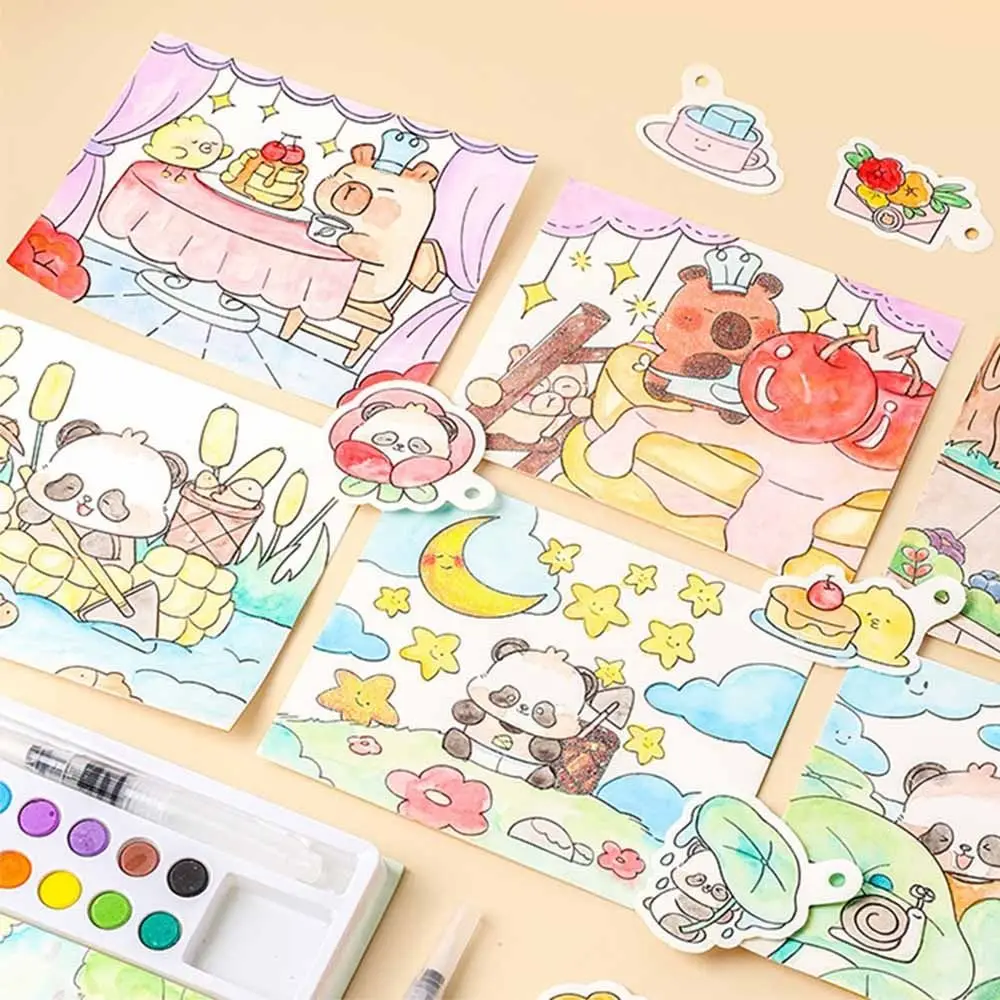 

Creative Gouache Graffiti Picture Book Gouache Art with 10-Color Pigment Blocks Blank Doodle Book Set 24 Pages Watercolor Paper