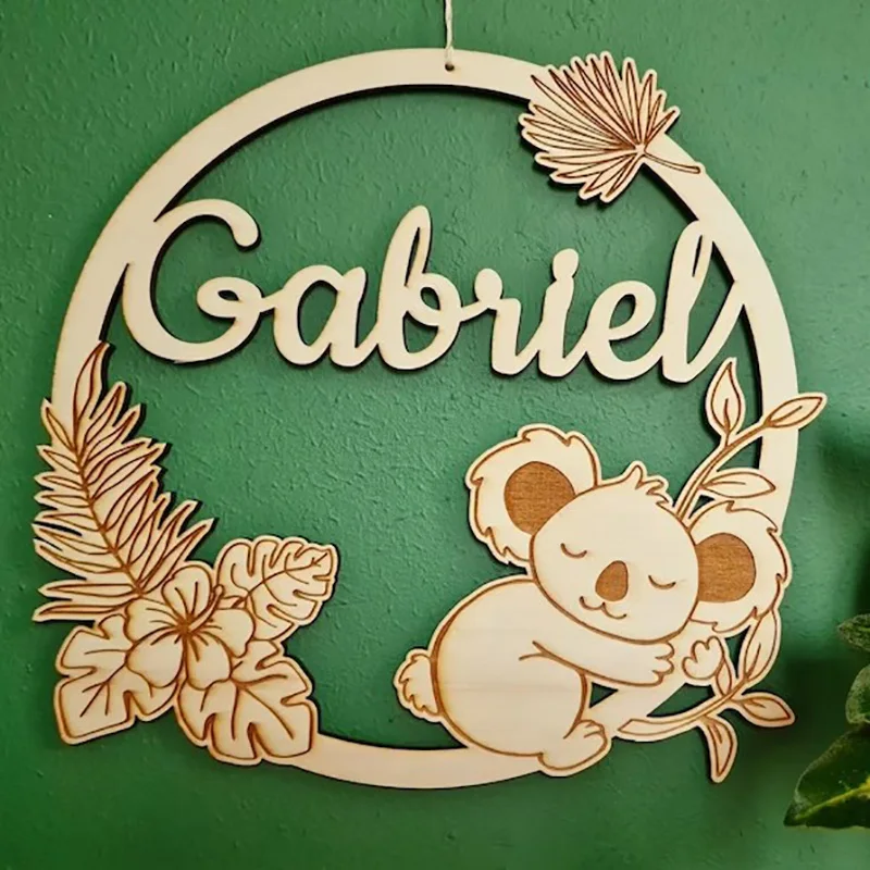 Personalized Baby child room decoration sign Baby Bedroom Wooden Sign Koala wood decor Children\'s Room Background Decoration