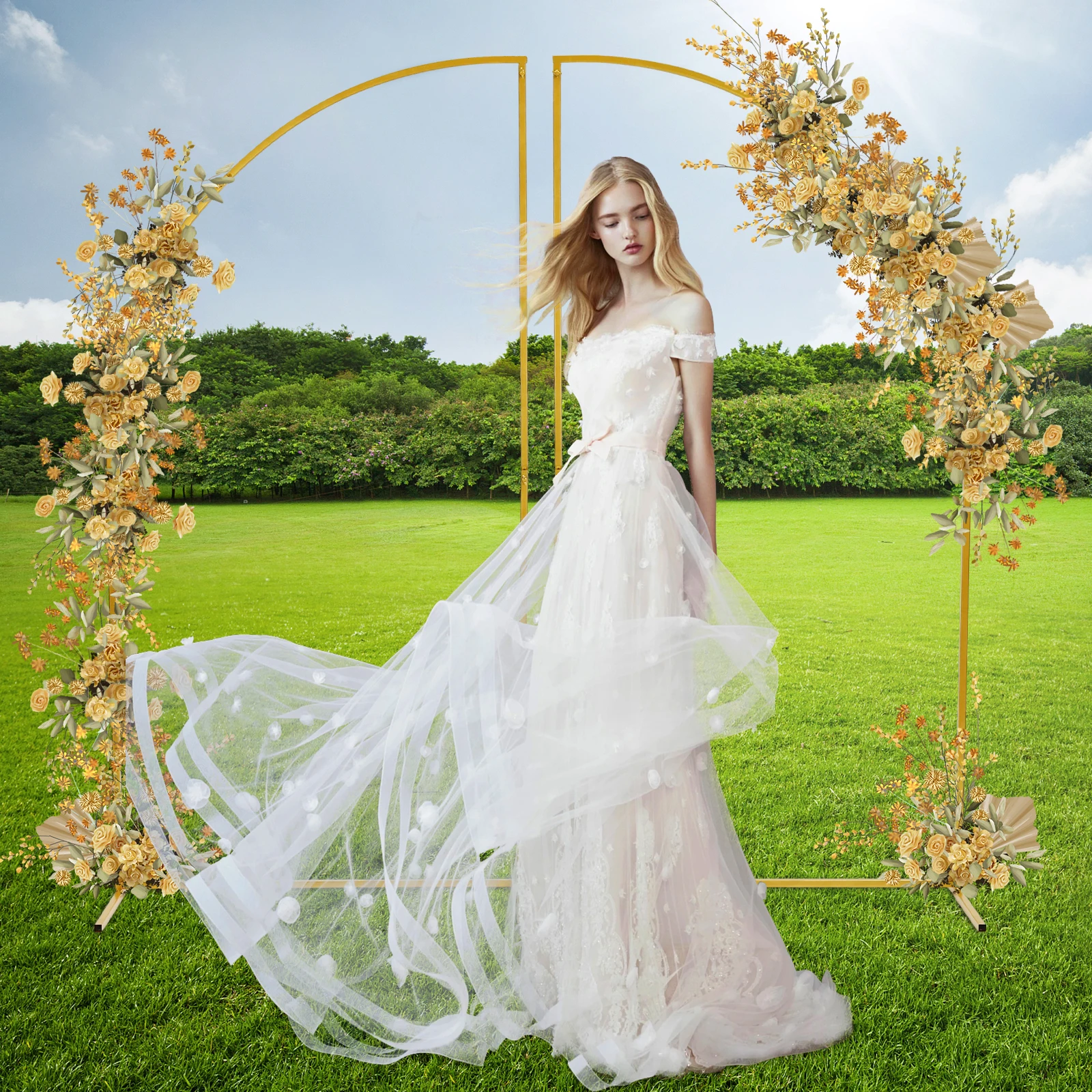 

Gold/White Wedding Arched Frame Arch Stand Backdrop Background Decoration Balloon Archway Bridal, Birthday Party 1.8M/5.91 ft