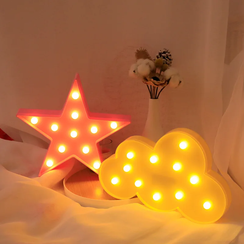 LED Shaped Lamp, Cloud, Star, Moon, Battery Box, Decorative Lamp, Children's Room, Girl's Heart, Bedroom Wall Mounted Desk Lamp