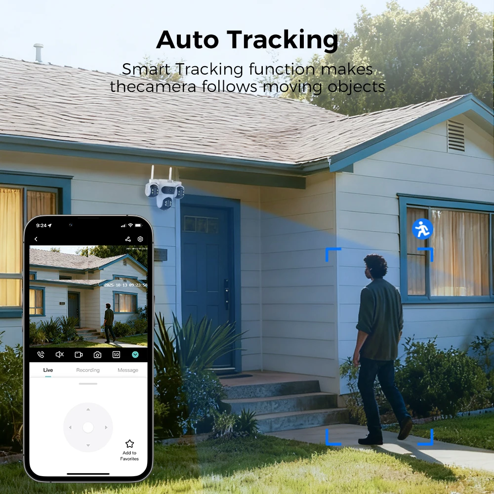 Hiseeu IP-Kamera, drei Objektive, 4-fach Zoom, WiFi, PTZ-Kamera, für den Außenbereich, wasserdicht, 3 MP, Auto-Tracking, CCTV-Sicherheitsüberwachungskamera iCsee
