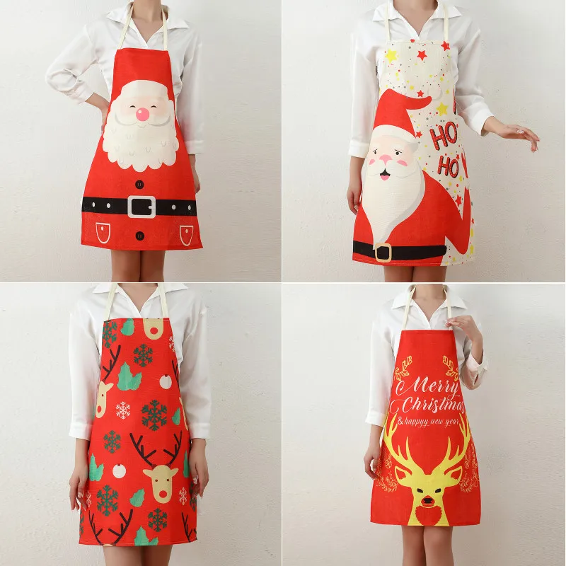 Christmas Decorations Fabric Printing Santa Claus Apron Restaurant Bar Party Atmosphere Decorations