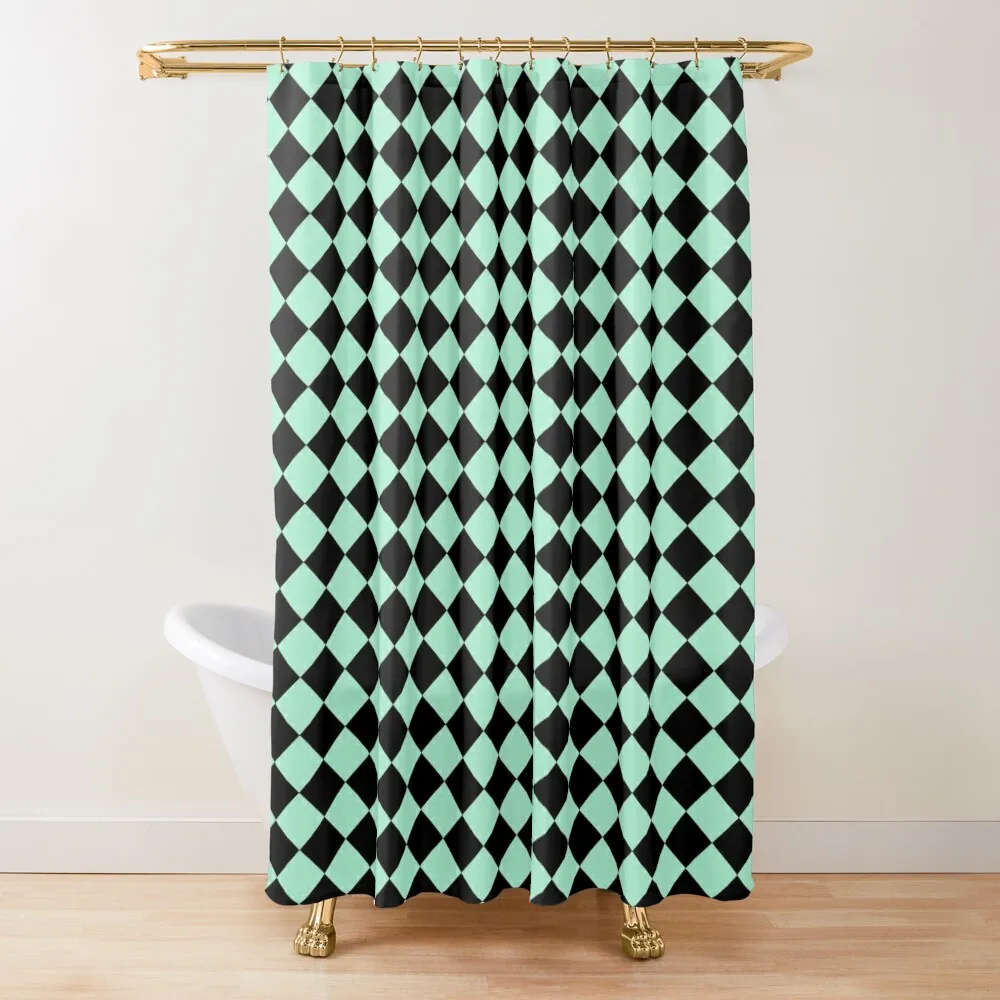 

Black and Magic Mint Green Diamonds Shower Curtain Funny Shower Bathroom Shower Set Curtain