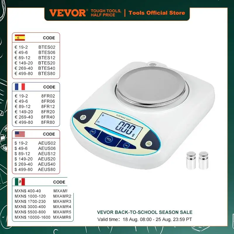 

VEVOR 13 Units Conversion Lab Analytical Balance Digital High Precision Scale 3000g x 0.01g / 500g x 0.01g High Precision