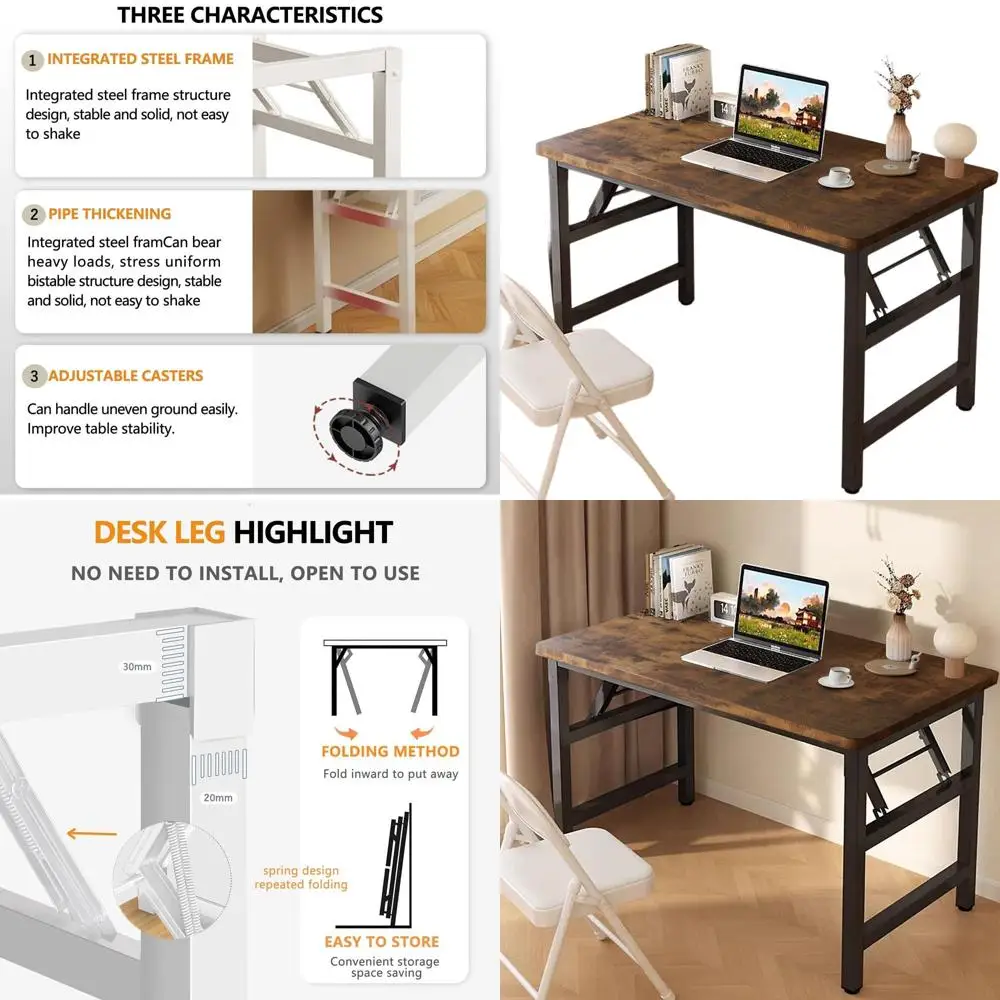 

Компактный квадратный складной столик для небольших помещений — коричневый в деревенском стиле, сборка не требуется.