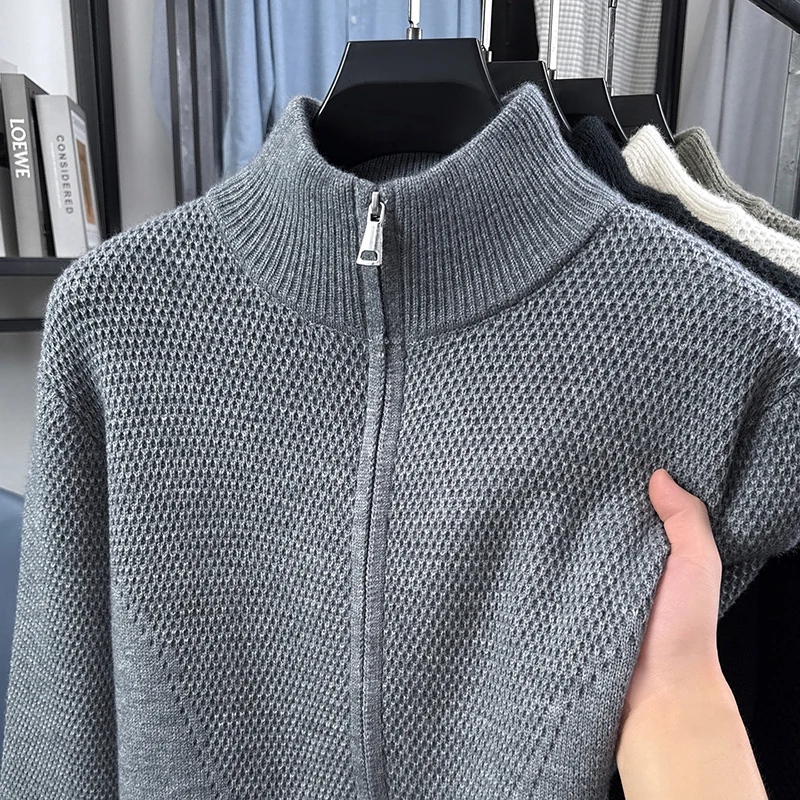 Hochwertige Herren-Strickjacke Hochwertige Marke Einfaches Reißverschluss-Design mit Stehkragen Herbst-Winter Neue Mode Lässiger Pullover-Mantel – Detail 11