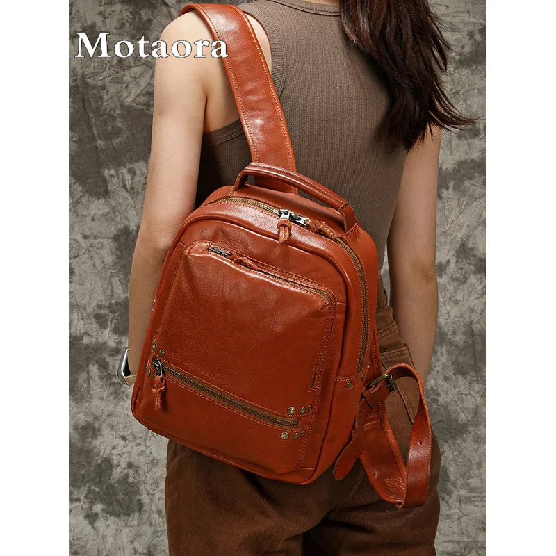 

MOTAORA Retro Cowhide Backpack for Women & Men - Luxury Large Capacity Travel Bag with YKK Zippers and Copper Rivet Accents NEW