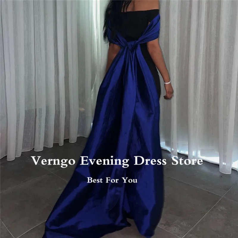 Verngo Schwarz Frauen Abendkleider Weg Von der Schulter Lange Cape Blau Ärmeln Bodenlangen Saudi Arabisch Formale Prom Kleid Kleid