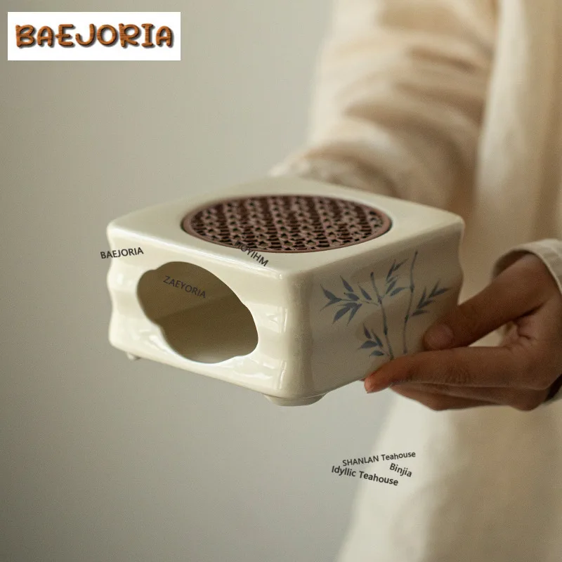Hand-painted Bamboo Persimmon Tea Warmer Holder Alcohol Burner Stove Kettle Stand Baked Milk Jar Carbon Furnace Teaware Craft