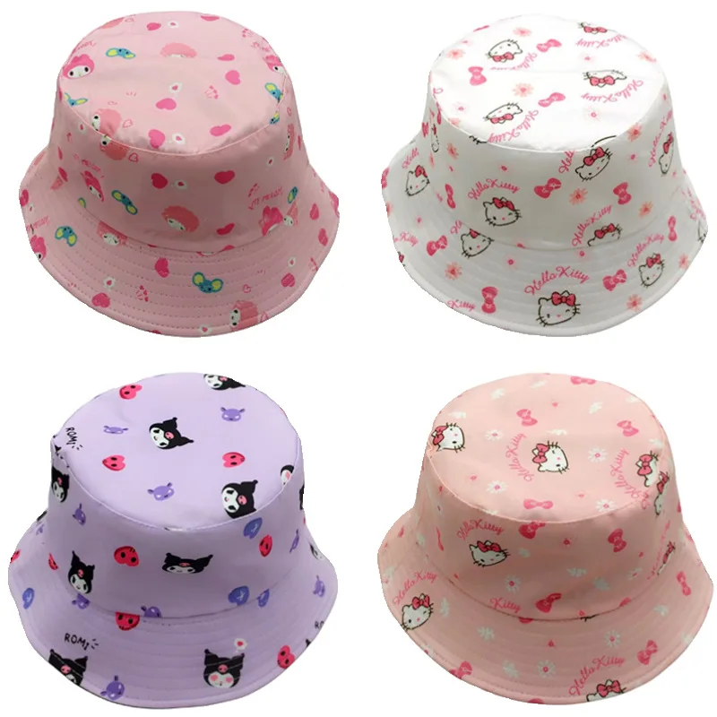 2024 New Cute Fashion Kuromi Print Fisherman Hat Cartoon Animation Kuromi Embroidery Reversible Sun Hat Basin Hat Decoration