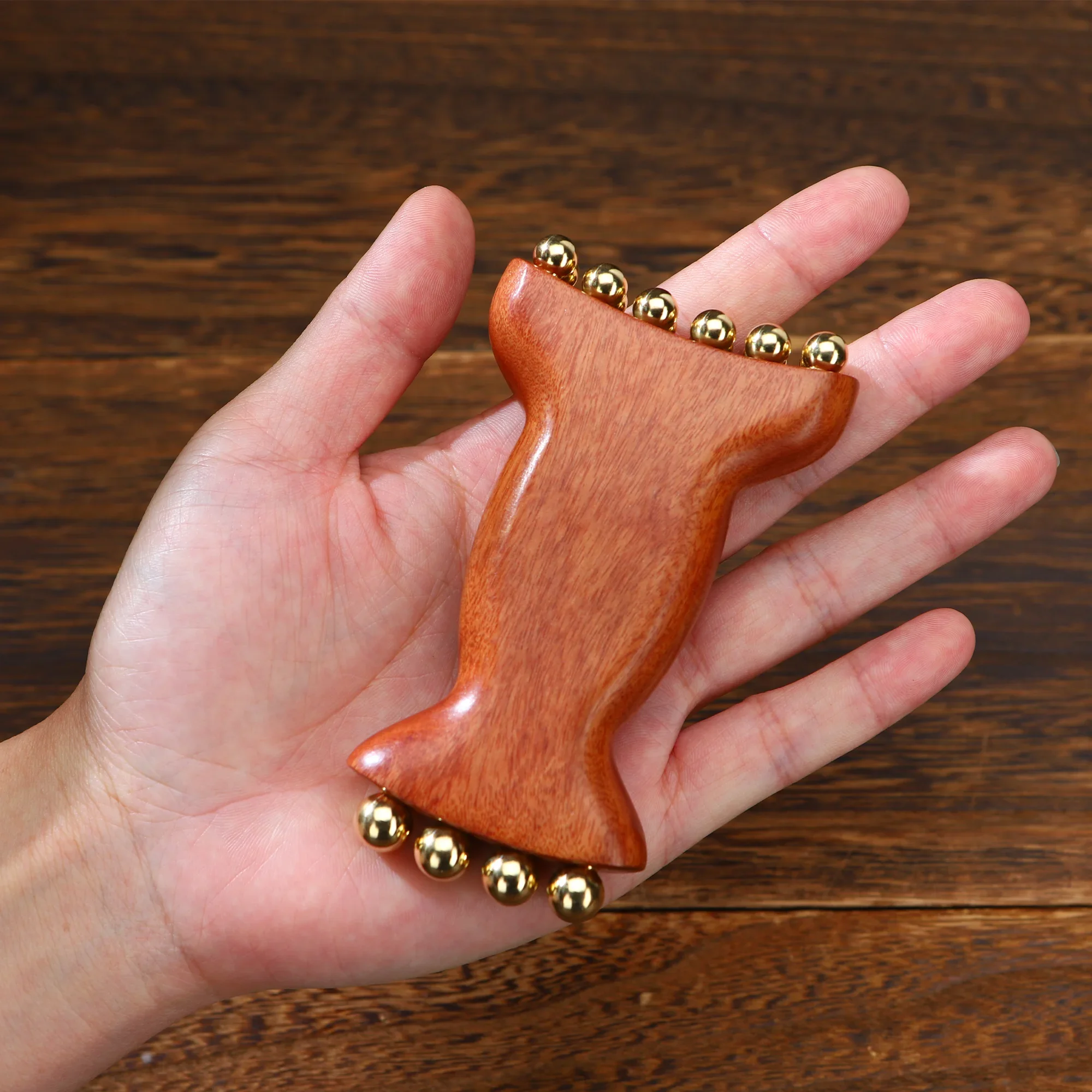 Hand‑held Copper Wood Facial Massage Tool, Rolling Bead Beauty Device for Face Cheek Nose Eye Area Home Skincare Relax Use
