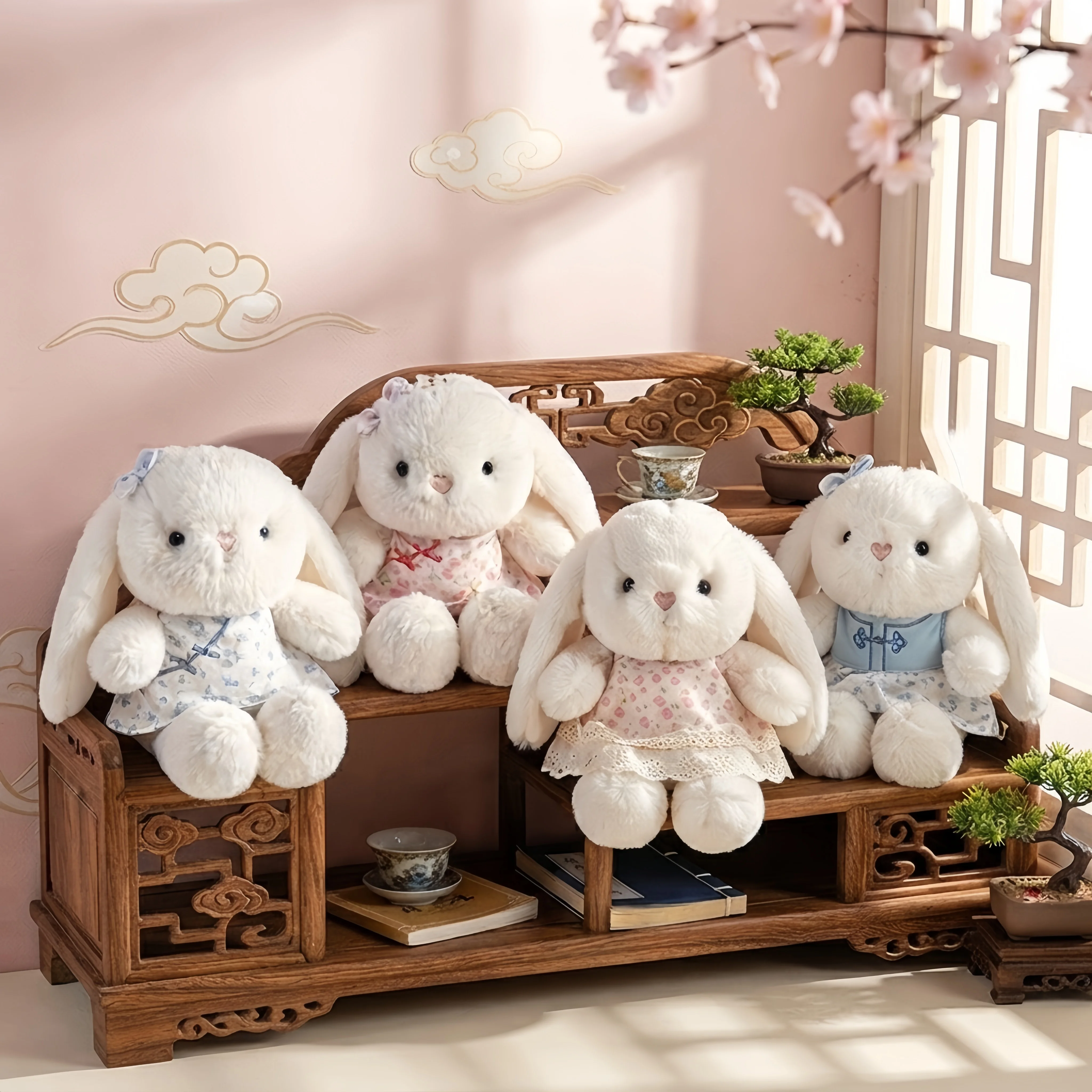 Kawaii Bunny Plush Toy Soft Long Ear Rabbit Stuffed Doll Couple Keychain Backpack Pendan Sweet Gift Home Desktop Decor Toy