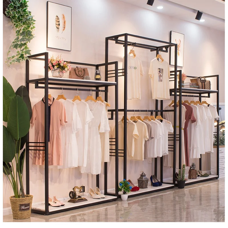 2025customized.Boutique Clothing Stand Metal Garment Display Rack Clothes Shop Retail Cheap Clothes Shelving